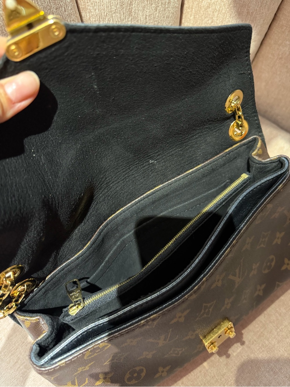 Louis Vuitton Brown Monogram & Black Leather Chain Shoulder Bag - Picture 6 of 14